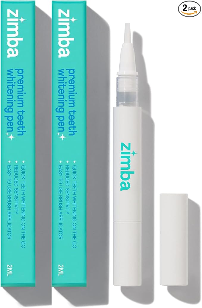 Zimba Travel Teeth Whitening Pen - Effective, Travel-Friendly, and Easy to Use Gel Whitening Pen - Stain Remover and Teeth Whitener for Coffee, Wine, Soda, and Other Stains - 2 mL Per Pen - (2 Pack)