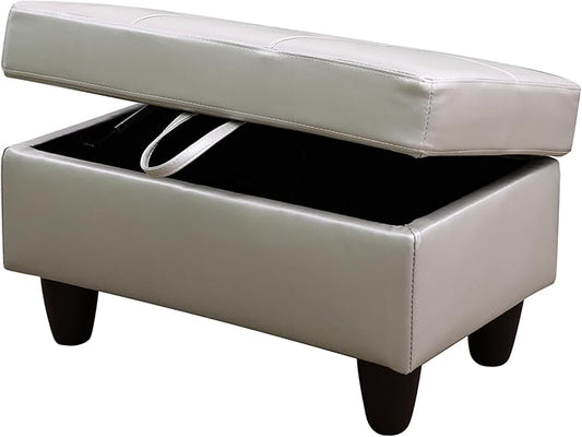 Ottoman Rectangular Storage Ottoman Bench, Faux Leather Footrest, Coffee Table, Stool Footstool with Hinged Lid for Living Room, Bedroom, Entryway, Silver Gray, 28.5"x19"x17.5"