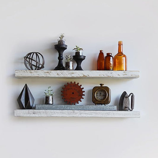 Urban Legacy Reclaimed Barnwood Planks | Floating Shelves for Wall w/Flush Mount Shelf Bracket Set Included | | Set of 2 (White Wash, 36" x 4.5" x 2")