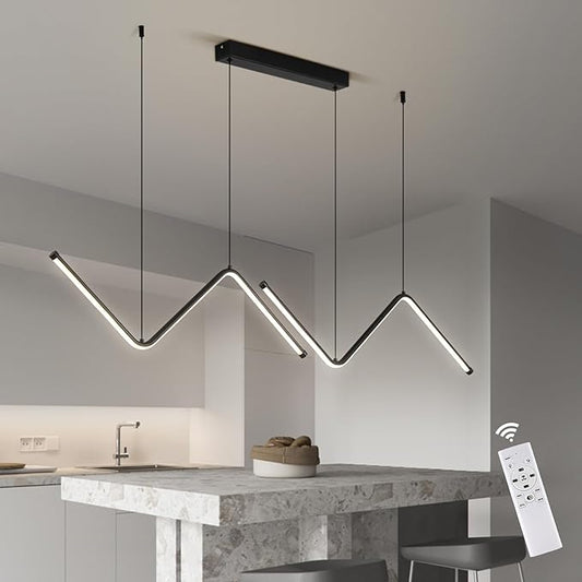 JAYMP Geometric Shaped Modern Chandelier LED Dimmable Pendant Lighting for Dining Room Kitchen Island Cafe Bar Hanging Lamp (Black, 49.2 Inch)