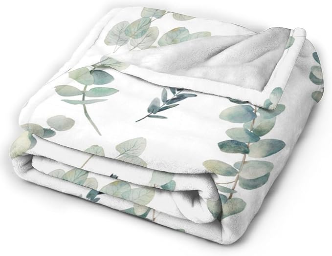 HGOD DESIGNS Watercolor Eucalyptus Flannel Fleece Bed Blanket Throw Blanket Lightweight Cozy Plush Blanket for Bedroom Living Rooms Sofa Couch 40"x50"