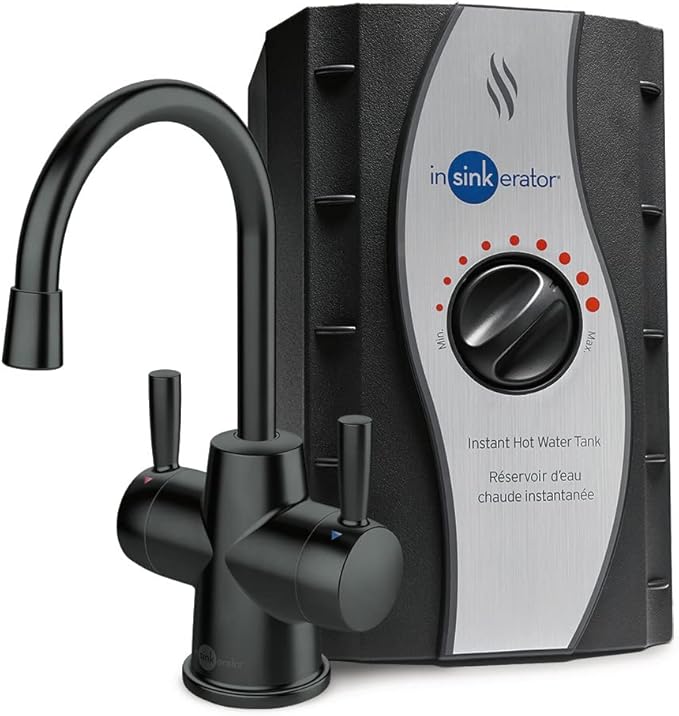 InSinkErator Stainless Steel Tank, HC250MBLK-SS HOT250 System, 2-Handle Drinking Faucet in Matte Black with 2/3-Gallon, Filter-Compatible Instant Hot/Cold Water Dispenser