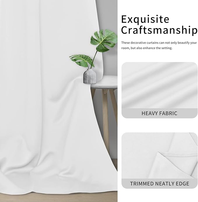 Easy-Going Blackout Curtains for Bedroom, Solid Thermal Insulated Grommet and Noise Reduction Window Drapes, Room Darkening Curtains for Living Room, 2 Panels (34x72 in, White)