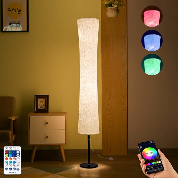 BLUEYE Floor Lamp,RGBCW 2700K-6500K,APP & Remote&Smart Voice Control, 2 X 60W Equivalent, No Hub Required,Compatible with Alexa Google Assistant, 60'' Standing Lamp for Bedroom, Similar Fabric