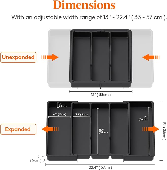 Lifewit Utensil Organizer for Kitchen Drawers, Expandable Cooking Utensil Tray, Adjustable Cutlery Silverware Flatware Holder, Plastic Kitchen Spatula Tools and Gadgets Storage Divider, Large, Black