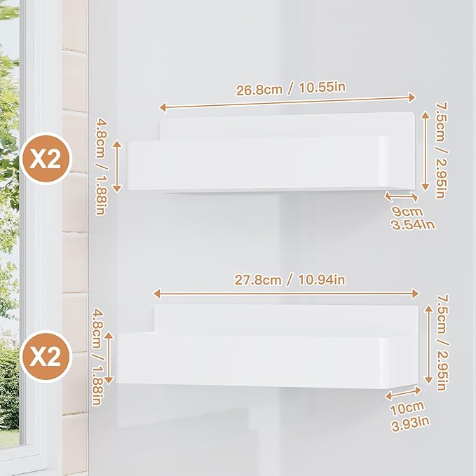 Magnetic Spice Rack for Refrigerator, Kitchen Organizer and Storage Shelf, White (4 Pack)…