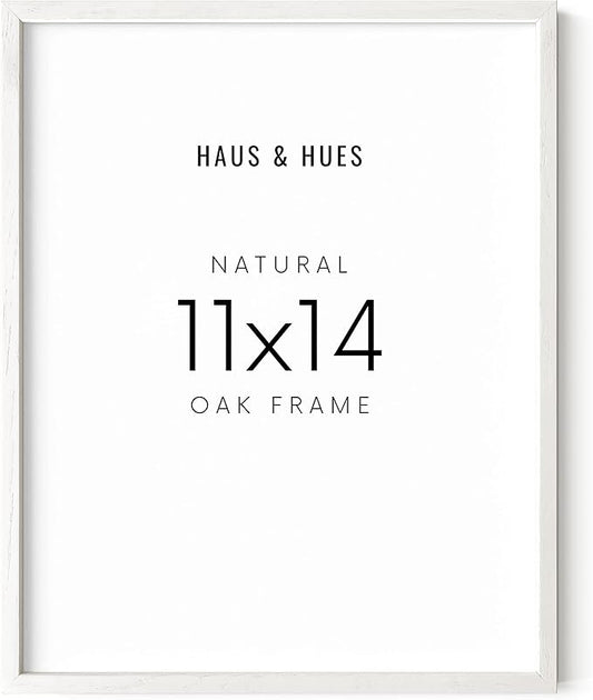HAUS AND HUES White Oak Wood 11x14 Picture Frame - Modern Wood Wall Art Display - Lightweight White 11x14 Frame - Ready-to-Hang Vertically & Horizontally for Art Prints, Photos, Posters