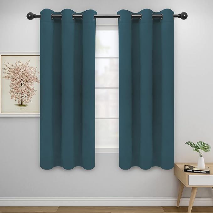 Easy-Going Blackout Curtains for Bedroom, Solid Thermal Insulated Grommet and Noise Reduction Window Drapes, Room Darkening Curtains for Living Room, 2 Panels(42x72 in, Bluestone)