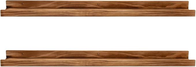 AZSKY 24" Floating Wall Ledge Shelf Wood Picutre Shelf Wall Mounted Nursery Kids Bookshelf Spice Rack Bathroom Storage Shelves Display Organizer Set of 2