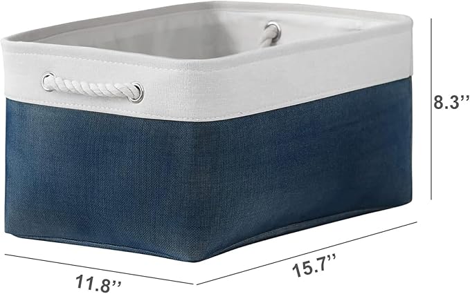 TcaFmac Organization and Storage Basket for Gifts Empty - 16x12x8 inch Large 4 Pack Collapsible Storage Box for Organizing, Fabric Storage Cubes for Cloth Toy Books Shelves(White & Jean Blue)