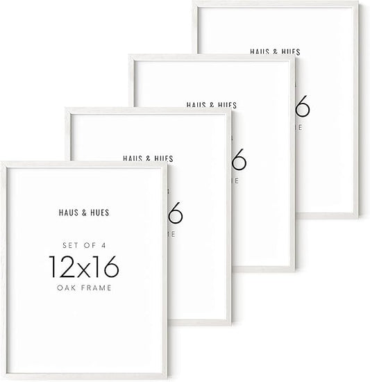 HAUS AND HUES 4-Pack White Oak Frames - 12x16 Picture Frames for Wall Artwork and Posters