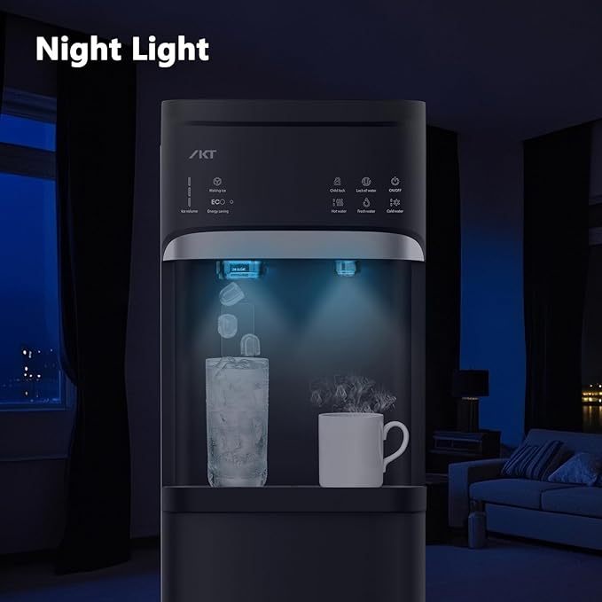 IKT Self-Cleaning Bottom Load Hot and Cold Water Cooler Dispenser with Ice Maker for 5 Gallon Bottle 22lbs Daily Capacity Perfect for Home Black