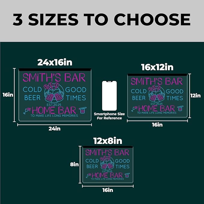 Personalized Home Bar Neon Sign LED Light Up Bar Wall Decor with Beer Mugs and Snacks Icons for Home Pub Kitchen Lounge Man Cave Party Room Custom Name Gift
