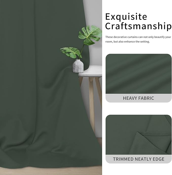 Easy-Going Blackout Curtains for Bedroom, Solid Thermal Insulated Grommet and Noise Reduction Window Drapes, Room Darkening Curtains for Living Room, 2 Panels (42x45 in, Greyish Green)