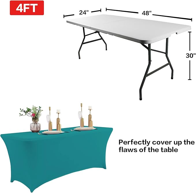 IVAPUPU 2 Pack 4FT Table Cloth for Rectangular Fitted Events Stretch Lake Blue Table Covers Washable Cover Spandex Tablecloth Protector for Party, Wedding, Cocktail, Banquet, Festival