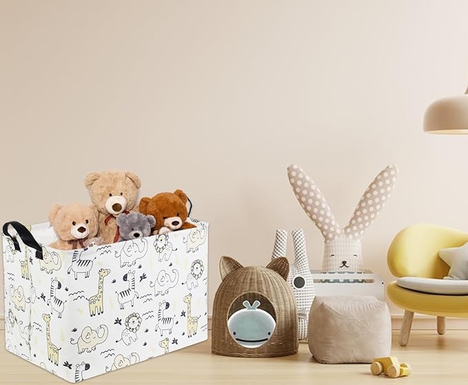 HIYAGON Baby Baskets kids Toy Basket for Boy and Girls Woodland Gift Basket Empty Cute Storage Bin Organizer Box Rectangular Animal Room Decor for Books(Animal)