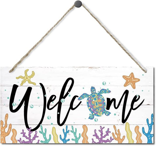 Welcome Decor Sign, Hanging Wood Sign Home Decorative, Printed Wood Wall Art Sign, Ocean Style Welcome Sign, Porch Decor, Farmhouse Front Door Wall Art Sign, Beach House Home Decor Sign 12 * 6inch