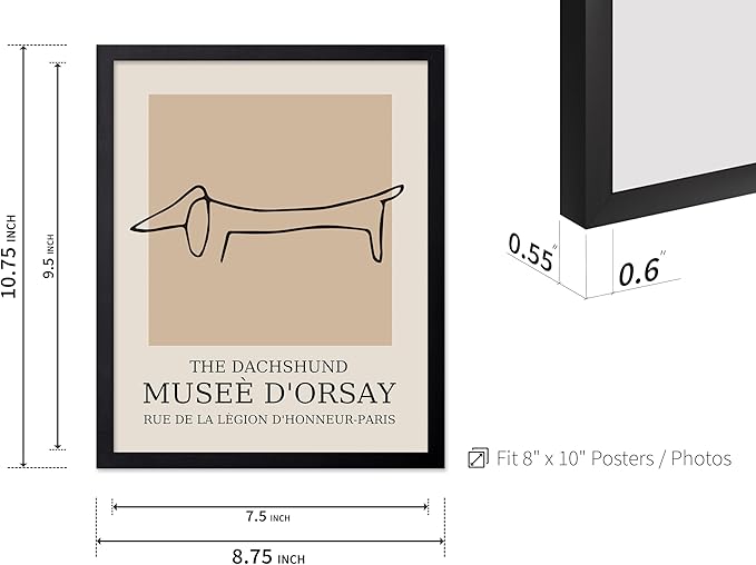 Poster Master Vintage Poster - Retro Minimalist Print - Gift for Artist, Housewarming - Dachshund Dog, Line Drawing, Abstract - Wall Decor for Living Room, Bedroom, 8x10 Black Framed