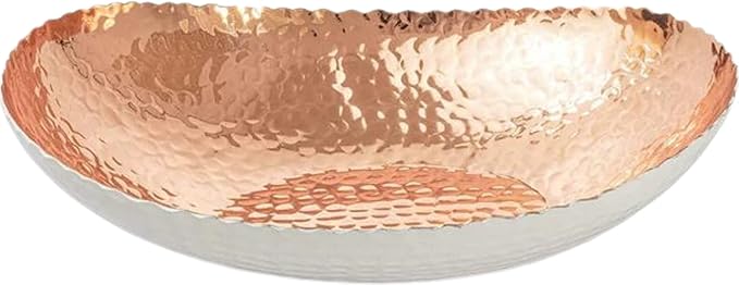Monarch Abode Hand Hammered Decorative Bowl for Home Decor, 12.75-Inch White and Copper Plated – Key Bowl for Entryway Table, Catch All, Decorative Fruit Basin, Key Holder, Bowls for Home Decor