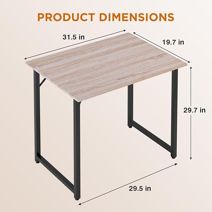 PayLessHere | 32 Inch Computer Desk | Nature | Office Desk with Metal Frame, Adjustable Feet | Water-Resistant, Scratchproof Surface | Sturdy Writing Table for Home Office or Study | Pack of 1