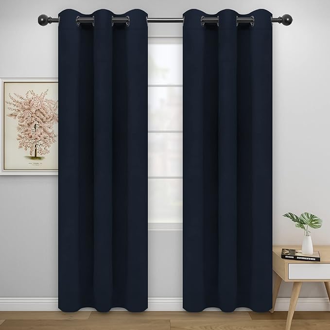 Easy-Going Blackout Curtains for Bedroom, Solid Thermal Insulated Grommet and Noise Reduction Window Drapes, Room Darkening Curtains for Living Room, 2 Panels(42x84 in, Navy)