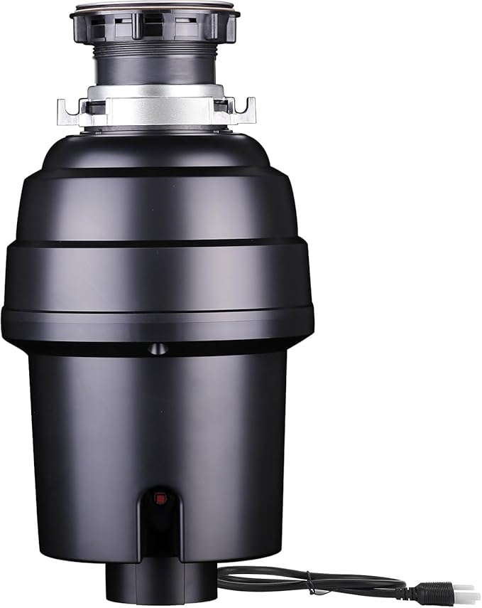 Powerful 1HP Stainless Steel Garbage Disposer, Dishwasher-Friendly and Continuous Feeding Waste Disposer, Grinding Material Four-Stage Grinding, Black