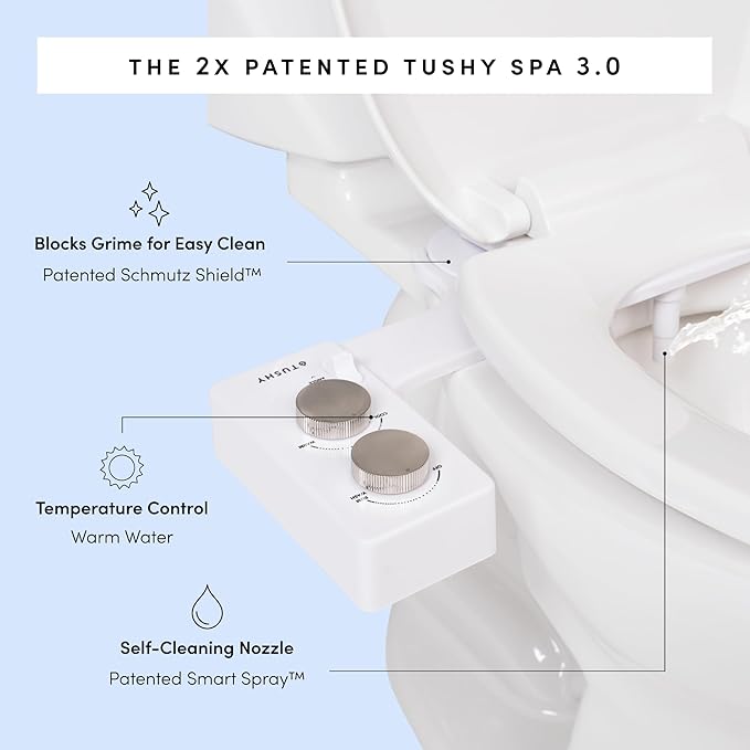 TUSHY 3.0 Spa Cool to Warm Water Bidet Attachment. Easy Universal Toilet Seat Install, Requires Sink Connection for Temperature Control. Fresh Self-Cleaning Clean Water, Gunmetal