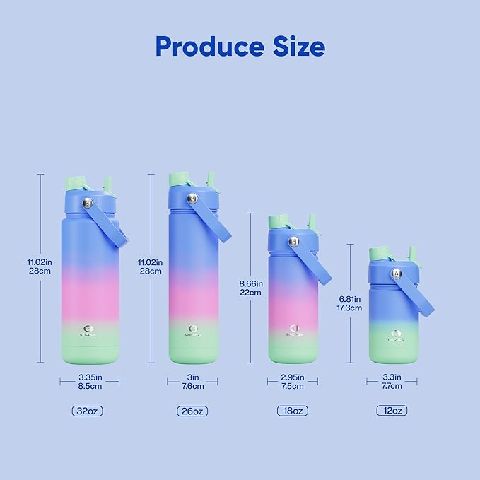 Insulated Water Bottle with Straw Stainless Steel Water Bottle, Leak-Proof, BPA-Free, Double Wall Vacuum Keeps Cold for 24 Hours for Sports, Travel, School (18 oz, Frosted Lilac)
