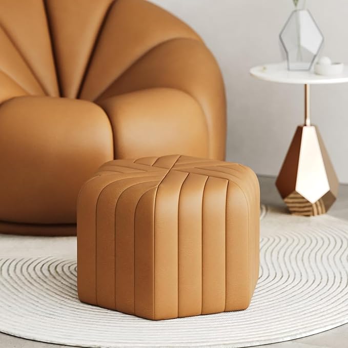 homary 18.5" Hexagonal Pouf Ottoman Upholstered, Velvet Footrest Rest Stools Modern Sofa Footrest Entryway Shoe Changing Stool, Low Coffee Table Footstool for Living Room/Bedroom/Entrway-Brown