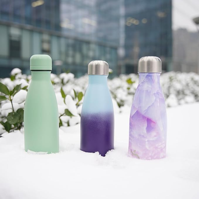Insulated Water Bottles,12 oz Double Wall Stainless Steel Vacumm Metal Flask for Sports Travel,Marble Dawn