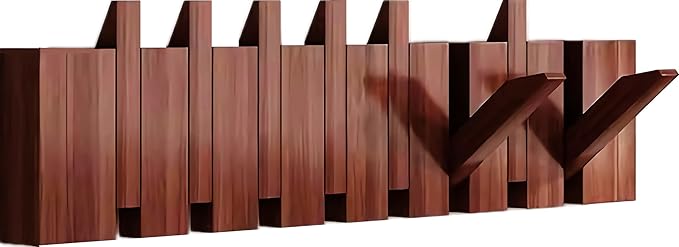 Wall Mounted Piano Key Hanger | Flip Style Hook | Entrance Wall Art Hook, Made of Oak Wood (3 Times Painted, 4 Times Polished) (Walnut, 8Hooks)