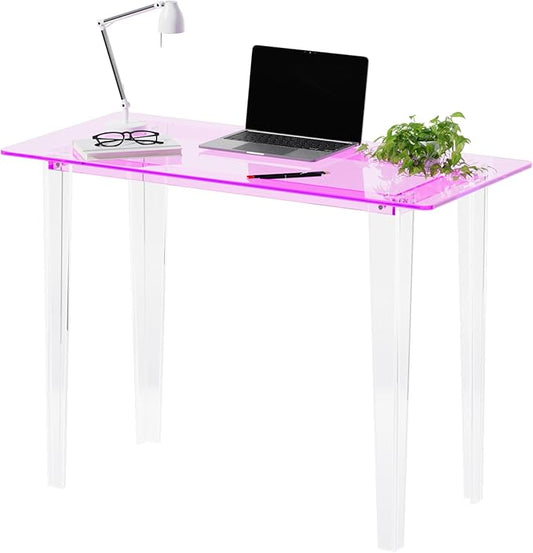 Acrylic Desk, Modern Study Table for HomeOffice-Extended Surface Multi-Purpose Console & EntrywayTable, Sturdy Lightweight Design（(42.5-inch, Pink)