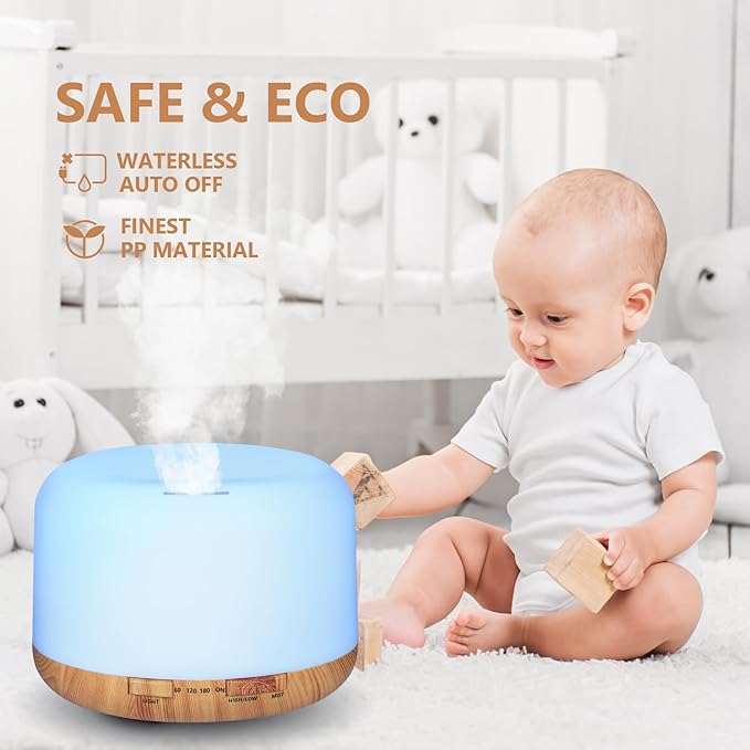 SACATR Essential Oil Diffusers for Home with 36 Oil Diffuser Sets, 500ml Aroma Diffuser for Essential Oils Large Room, Ultrasonic Cool Mist Diffuser Auto Shut-Off 4 Timers 15 Colors (36x5mL)