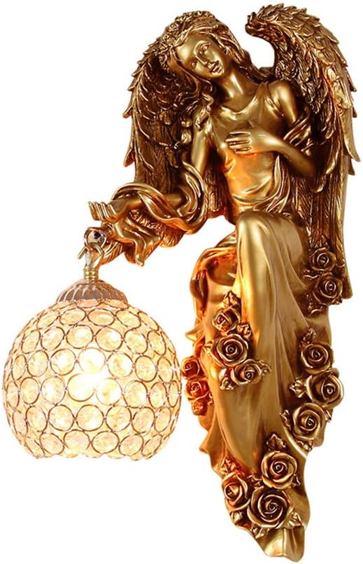 LITFAD Antique Spherical Sconce Light Decorated Bedside Lamp Clear Crystal 1 Light in Gold Wall Light Angel Wall Lamp for Bedroom Living Room Hotel - Left