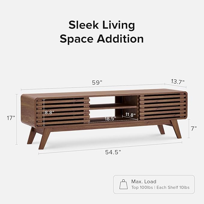 mopio Ensley TV Stand, Mid Century Modern for 55/60/65 inch TV, Farmhouse TV Stand, Entertainment Center with Storage, TV and Media Consol for Living Room (Walnut, 59")