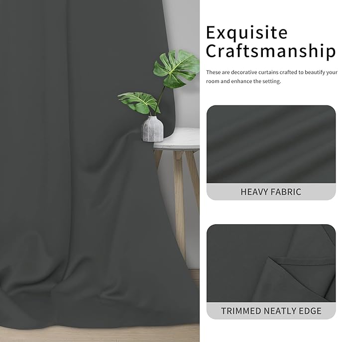 Easy-Going Blackout Curtains for Bedroom, Solid Thermal Insulated Grommet and Noise Reduction Window Drapes, Room Darkening Curtains for Living Room, 2 Panels(42x84 in, Dark Gray)