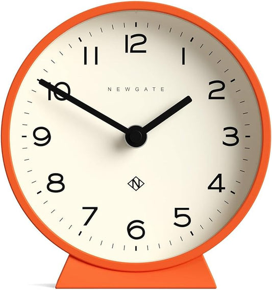NEWGATE® M Mantel Echo Desk Clock | Modern Round Design | Pumpkin Orange | Easy to Read Numbers | Contemporary Style for Desk, Table, Shelf or Bedside