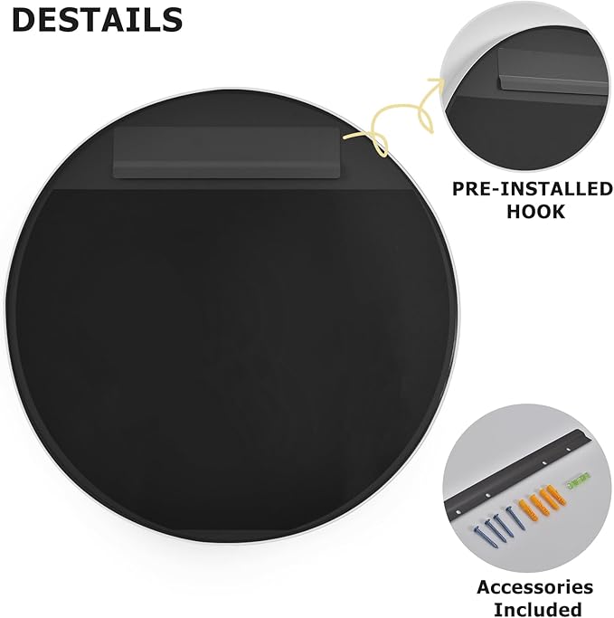 24 Inch Round Bathroom Mirror - Wall Mounted Circle Mirror with Metal Frame, Modern Mirror Suitable for Bathroom, Vanity, Entryway, Living Room, Wall Decor,Silver