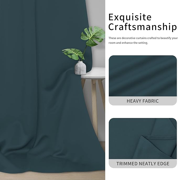 Easy-Going Blackout Curtains for Bedroom, Solid Thermal Insulated Grommet and Noise Reduction Window Drapes, Room Darkening Curtains for Living Room, 2 Panels(42x84 in, Bluestone)