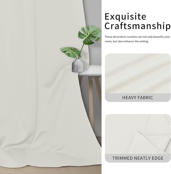 Easy-Going Blackout Curtains for Bedroom, Solid Thermal Insulated Grommet and Noise Reduction Window Drapes, Room Darkening Curtains for Living Room, 2 Panels (34x45 in, Ivory)