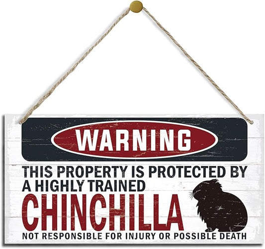Warning Sign, Chinchilla Warning Wood Plaque Sign, Funny Door Signs, Decorative Wood Hanging Suspension Plaque, Farmhouse Wooden Wall Decor, Outdoor Hanging Wooden Signs