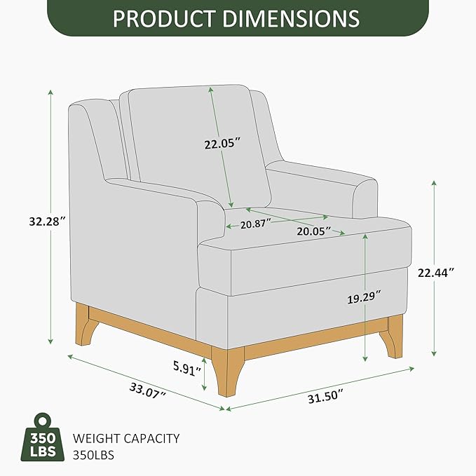 Oversized Accent Chair, Modern Boucle Armchair with Wood Legs, Modern Reading Chair with Thick Cushion, Comfy Chairs for Living Rooms, Bedrooms, Reading nooks and Apartments