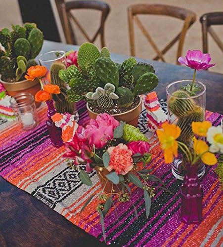 Del Mex Classic Mexican Blanket, Large Authentic Woven Falsa Throw (70"x50"), Artisan Southwest Décor for Beach, Yoga, Outdoors (Pink/Orange)