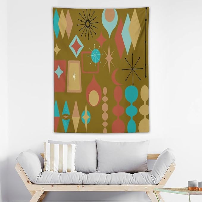 ICMOLYYENLO Boho Medieval Cat Tapestry, Abstract Atomic Starburst Geometric Aesthetic Art Wall Hanging For Bedroom Living Room Dormitory 60x60 Inches