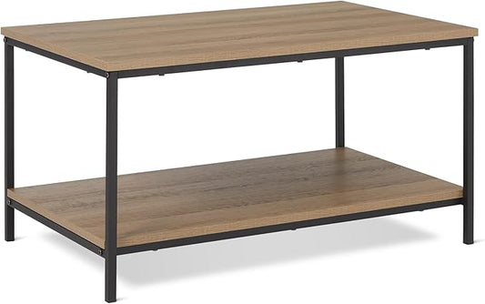 Amazon Basics Rectangular Coffee Table with Bottom Shelf, Living Room Center Table, Wooden, 19.9" D x 31.5" W x 16.5" H