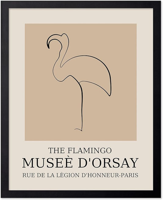Poster Master Vintage Poster - Retro Minimalist Print - Gift for Artist, Housewarming - Flamingo, Line Drawing, Sketch, Abstract - Wall Decor for Living Room, Bedroom, 16x20 Black Framed