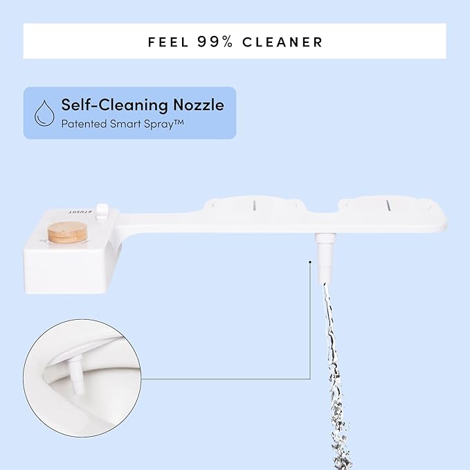 TUSHY Classic 3.0 Non-Electric Bidet Attachment | Self Cleaning Sprayer, Adjustable Water Pressure Nozzle, Angle Control. Fast & Easy DIY Installation. Universal Slim Fit. (Blue/Bamboo)