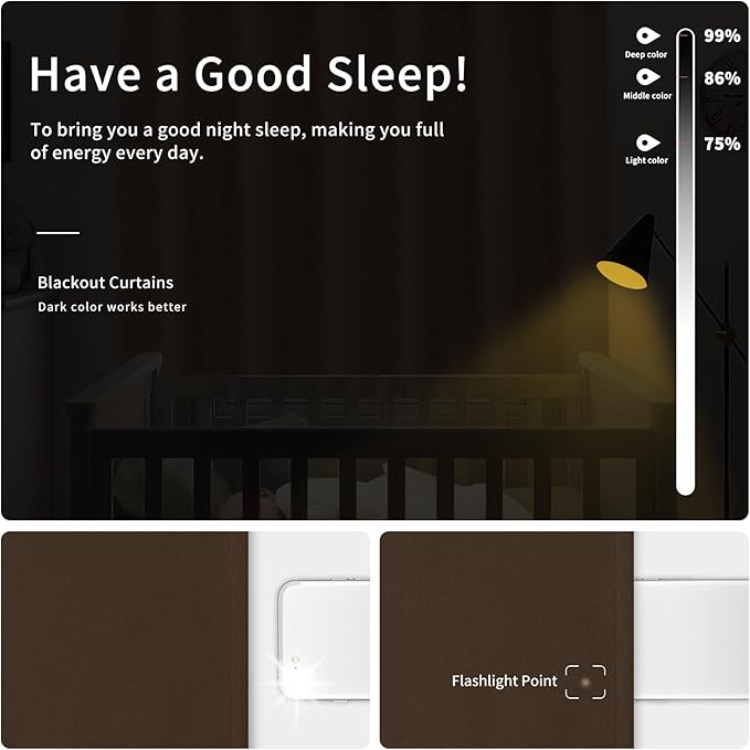 Easy-Going Blackout Curtains for Bedroom, Solid Thermal Insulated Grommet and Noise Reduction Window Drapes, Room Darkening Curtains for Living Room, 2 Panels (42x84 in, Brown)