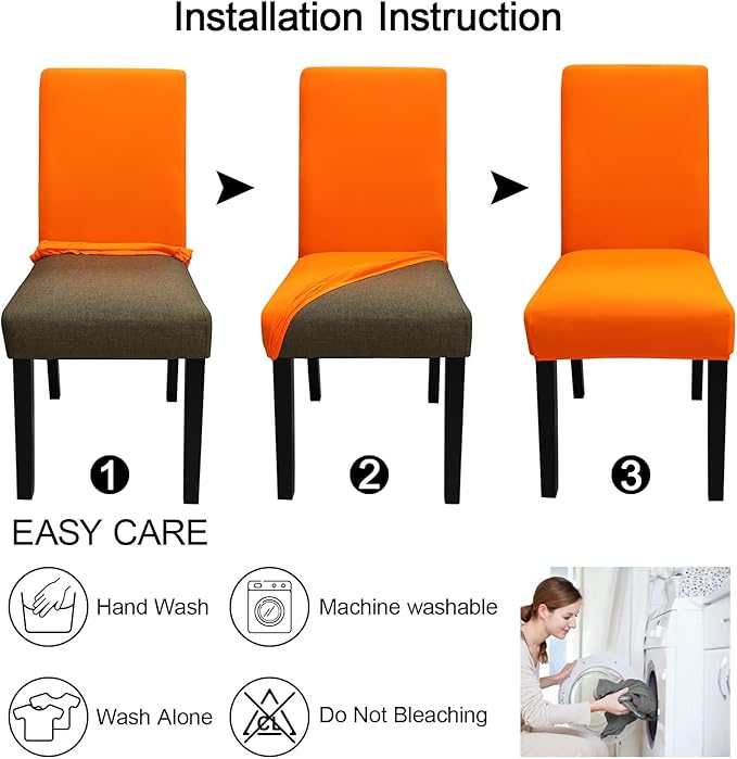 JQinHome Dining Chair Slipcover, High Stretch Removable Washable Chair Seat Protector Cover Set of 4,Chair Covers for Halloween Dining Room, Kitchen,Home Party,Wedding Ceremony(Orange, 4PC)