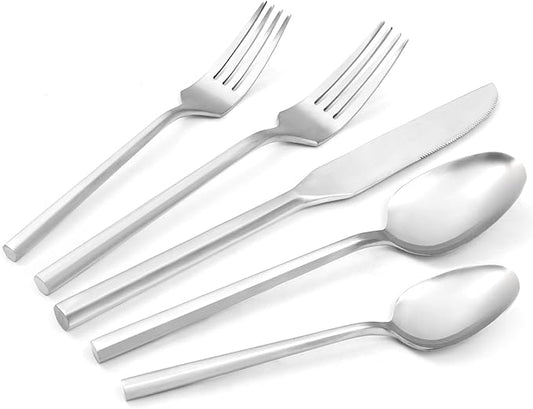 20 Piece Stainless Steel Silverware Set, Handle Flatware, Modern Matte Finish Cutlery Set, Service for 4, Dishwasher Safe